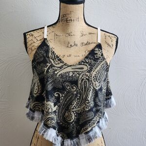 Paisley Print Black and Cream Women's Top